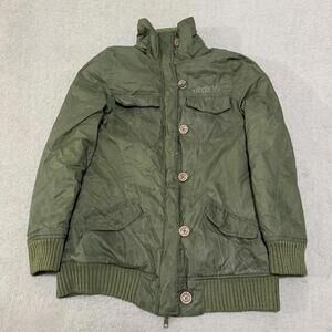 ROXY Olive Green Military Parka Jacket Full Zip M Fleece Lined Women’s